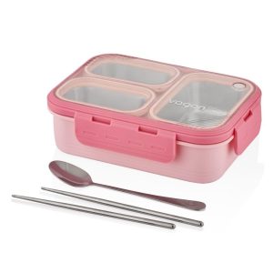 VAGONLİFE 620 ML 3 BÖLMELİ PASLANAMZ ÇELİK LUNCHBOX XC-7097 PEMBE